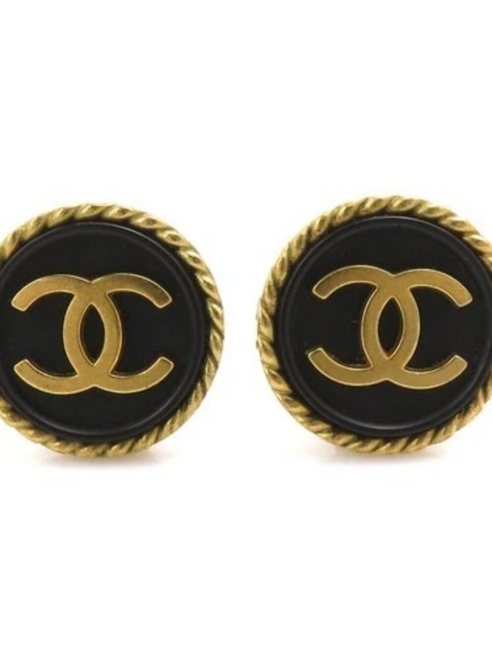 Auth CHANEL Vintage CC Logo Clip on Earrings Gold/Black Metal/Plastic - e61572a